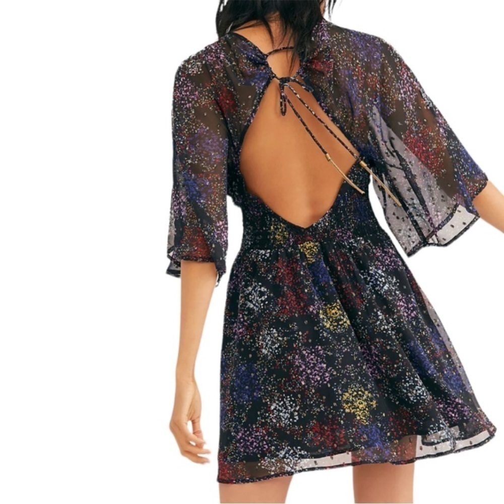 EUC Free People Anna Open Back Dress Black Floral Size Medium